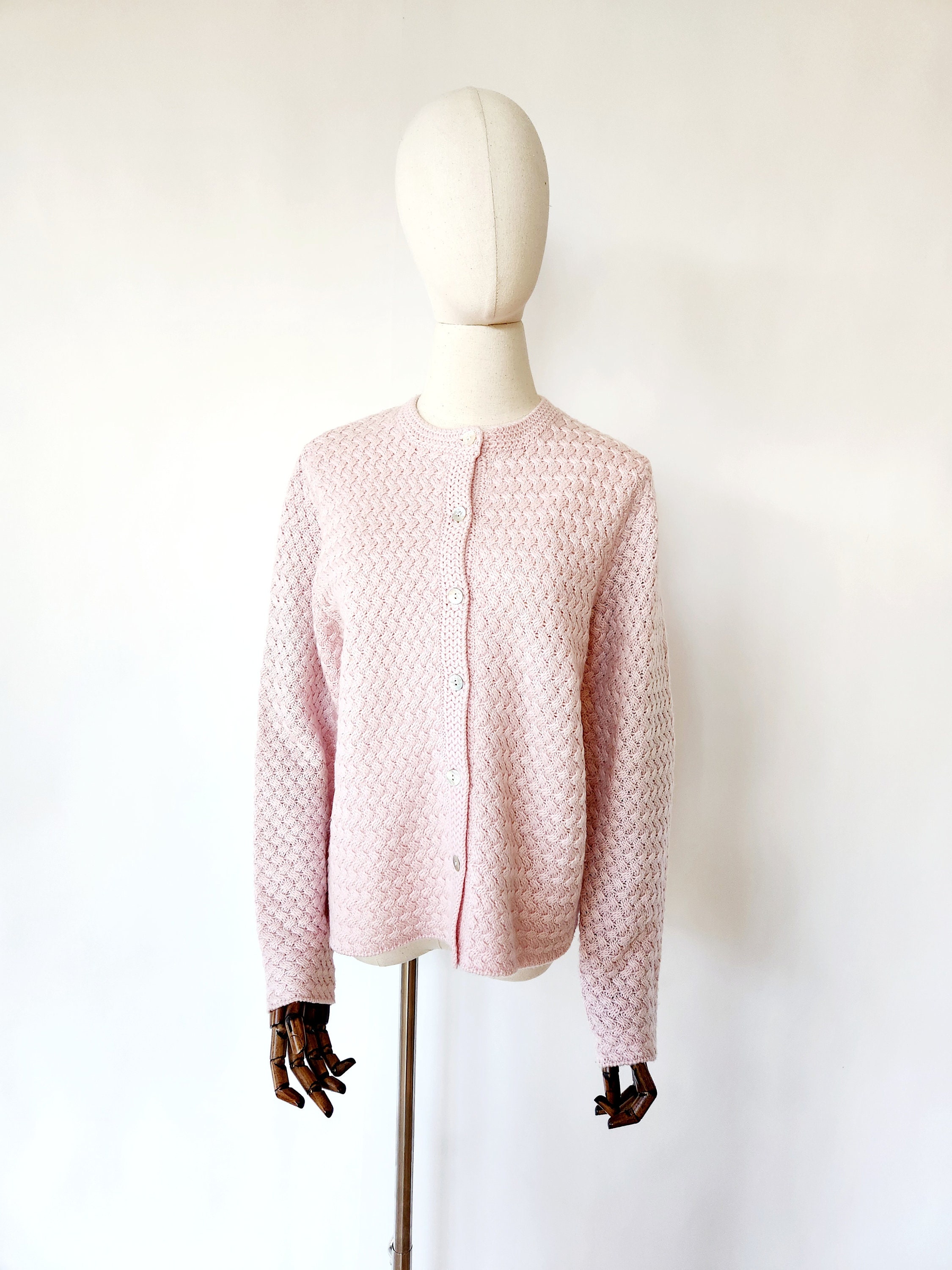 Vintage 90’s cream and pink cardigan with skull and heart designs