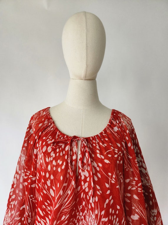 vintage 1970s floral red and white print dress 70… - image 3