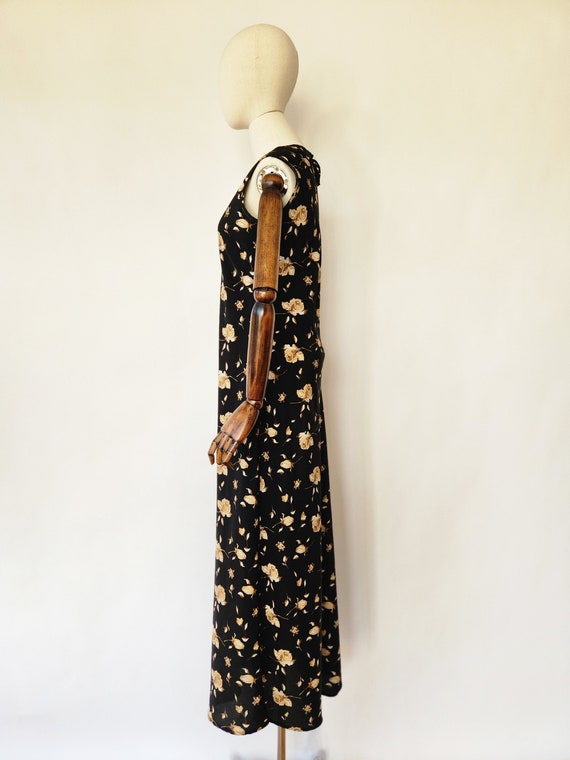 vintage 1990s black floral midi dress - medium - image 9