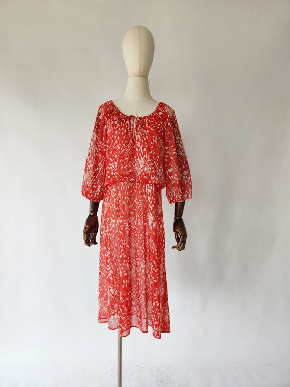 vintage 1970s floral red and white print dress 70… - image 2