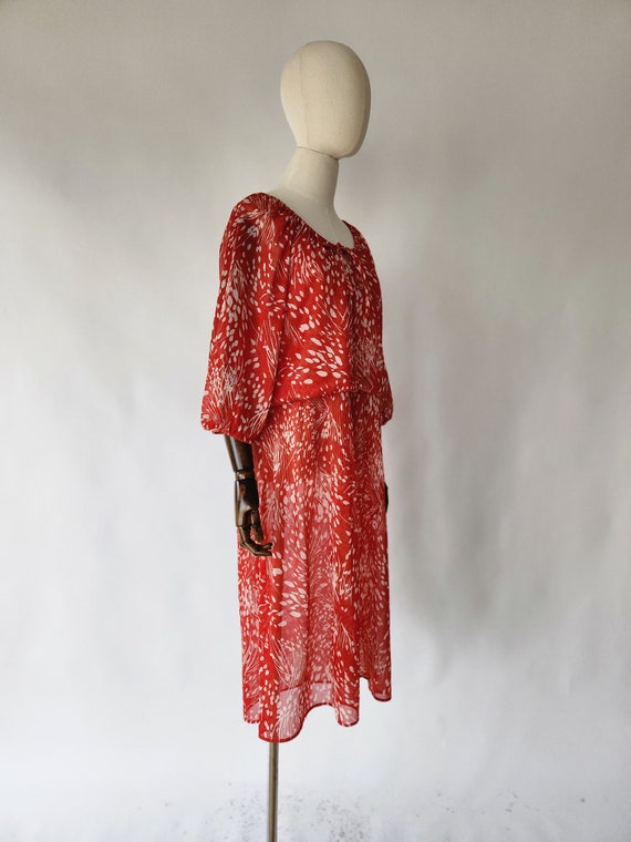 vintage 1970s floral red and white print dress 70… - image 9