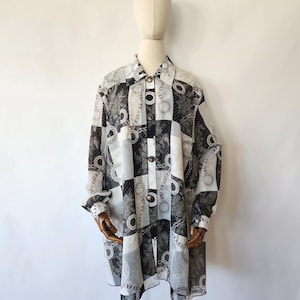 vintage 1990s black and white abstract print blouse - 2x large