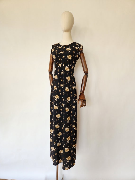 vintage 1990s black floral midi dress - medium - image 2