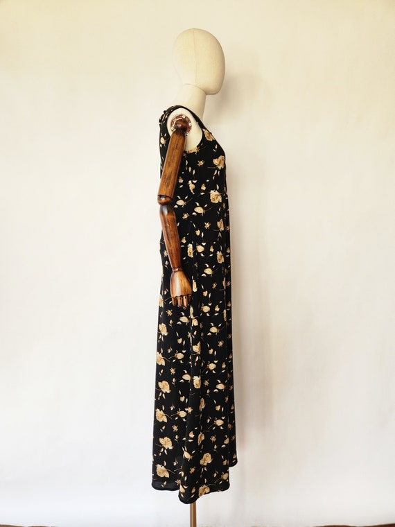 vintage 1990s black floral midi dress - medium - image 7