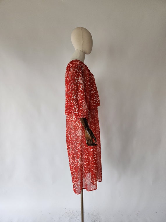 vintage 1970s floral red and white print dress 70… - image 7