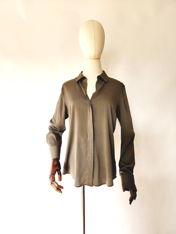 Vintage 1980's Calvin Klein olive green blouse / shirt - work wear - medium - large