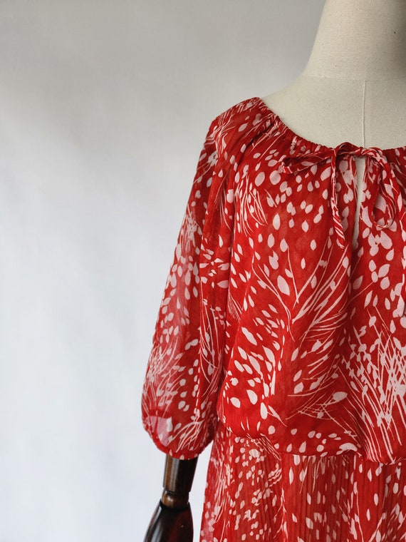 vintage 1970s floral red and white print dress 70… - image 10