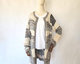 Vintage Cynthia Rowley Cardigan Sweater – Black and Cream Knit, XL