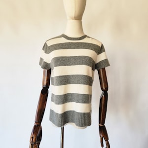Vintage Y2K J Crew Gray and White Stripped Pullover Sweater / Top Vintage J Crew Women&#39;s Sweater - large