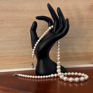 Austrian Crystal Pearl Necklace with Rhinestone Accents, 20 Inch