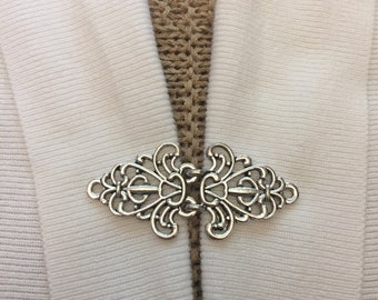 Silver Floral Celtic Cardigan Clasp Sweater Clip Flower Kimono Clasps Kimonos Cosplay Clips Cloak Fasteners Gifts for Her by Fabulici