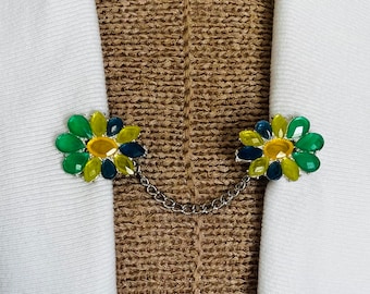 Pinzas para suéter, pinzas para suéter con flores, pinzas retro vintage para cárdigan, broche para capa, pinza con cierre de resorte, regalo de cumpleaños para mamá, regalo para ella