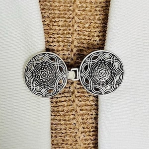 Sweater Clips Silver Medallion Celtic Sweater Clip Dress Clip Cinch Nordic Cardigan Clasp Kimono Clips Birthday Gift for Her by Fabulici