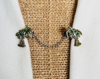 Sweater Clips Palm Tree Sweater Clip Chain Cloak Clips Dress Clip Kimono Clasp Cinch Clip Tropical Jewelry Birthday Gift for Her by Fabulici