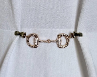Dress Clips Horse Bit Waist Clip Cardigan Clip Horse Sweater Clip Cinch Clip Rhinestone Dress Clip Unique Cincher Gold Jewelry Gift for Her