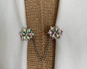 Sweater Clips Rhinestone Sweater Clip Round Crystals Silver Chain Cardigan Clip Wedding Jewelry Gift for Mother Gifts for Her by Fabulici