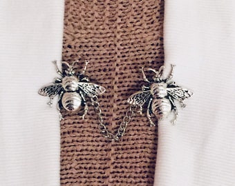 Sweater Clips Bumble Bee Silver Sweater Clip Chains Honey Bee Dress Clip Cinch Clip Collar Chain Cardigan Clip Birthday Gift for Her