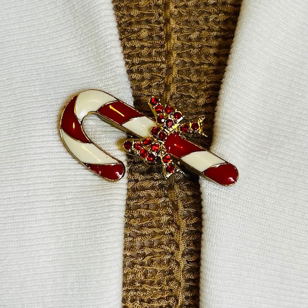 Sweater Clips Christmas Cardigan Candy Cane Sweater Clip Rhinestone Jewelry Ribbon Bow Christmas Gift for Mom Gifts for Her by Fabulici