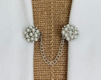 Sweater Clips Vintage Style Pearl Sweater Clip Silver Cardigan Clasp Pearls Rhinestone Wedding Jewelry Collar Clasp Gift for Her by Fabulici