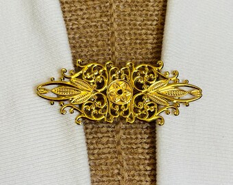 Clips para suéter, oro amarillo, flores, hojas, estrella, broche para cárdigan, clip para suéter, clip para bufanda, joyería de filigrana, regalos para ella de Fabulici