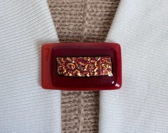 Sweater Clips Cabochon Cardigan Clip Gold Sweater Guard Red Cinch Clip Fused Glass Dress Clip Cloak Clasp Unique Birthday Gift for Her