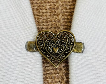 Sweater Clips Brushed Gold Heart Bronze Cardigan Clip Sweater Clip Jewelry Gift Gifts for Her by Fabulici