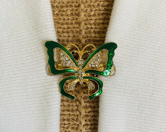 Sweater Clips Green Butterfly Sweater Clip Rhinestone Cardigan Clip Jacket Clip Vintage Style Jewelry Gift Birthday Gift for Her by Fabulici