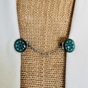 Sweater Clips Mandala Sweater Clip Chain Cardigan Clasp Green Dress Clip Cape Clasp Unique Blouse Clip Birthday Gift for Her by Fabulici