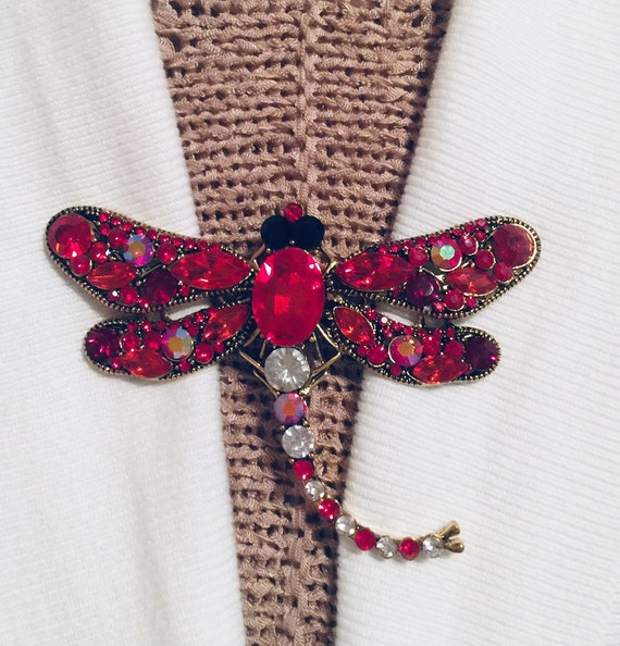 Sweater Clips Red Dragonfly Sweater Clip Cardigan Clasp Gift Gifts for Her  by Fabulici