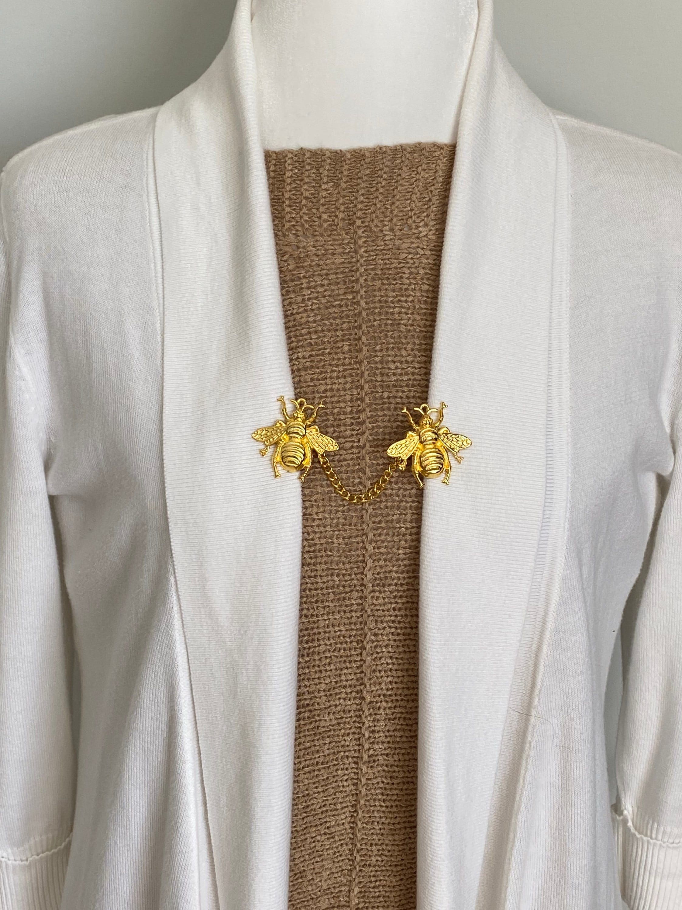 Sweater Clips Metallic Gold Bumble Bee Cardigan Sweater Clip Bee