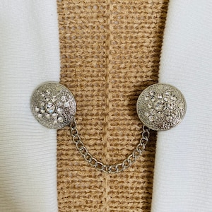 Sweater Clips Rhinestone Sweater Clip Crystal Round Silver Chain Cardigan Clip Chained Guard Gift for Mom Gifts for Her by Fabulici
