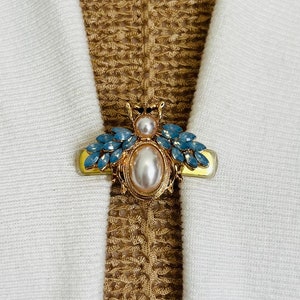 Sweater Clips Blue Rhinestone Bumble Bee Sweater Clip Bumble Bees Honey Bee Collar Pin Gifts Gifts for Her by Fabulici