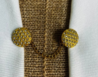 Sweater Clips Rhinestone Sweater Clip Rhinestones Round Chain Cardigan Clasp Chained Sweater Guard Gift for Mom Gift for Her by Fabulici