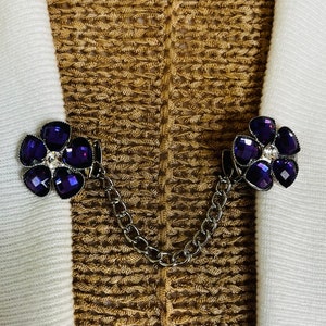 Sweater Clips Floral Sweater Clip Flower Cosplay Clip for Cloak Clasps for Kimono Clasp Purple Flowers Birthday Gift for Mom Gift for Her