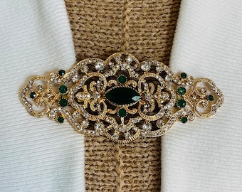 Pinzas para suéter, pinzas verdes para suéter, pinzas para cosplay con diamantes de imitación, broches para capa, broche para abrigo, regalo de cumpleaños para ella, regalo para mamá de Fabulici