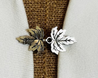 Sweater Clips Silver Leaves Cardigan Clasp for Sweater Clip Kameez Leaves Kimono Fastener Leaf Scarf Clips Birthday Gift for Her by Fabulici