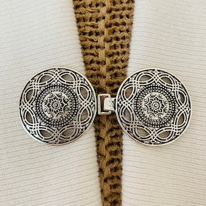 Sweater Clips Silver Medallion Celtic Cardigan Clasp for Sweater Clip Gift for Mom Kimono Clips Birthday Gift for Her by Fabulici
