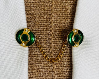 Sweater Clips Green Sweater Clip Crystal Oval Chain Cardigan Clip Chain Guard Cinch Clip Dress Clip Cincher Birthday Gift for Her Fabulici