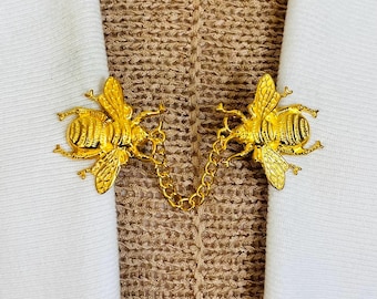 Sweater Clips Bumble Bee Sweater Clip Cardigan Chain Cardigan Clip Sweater Guard Yellow Gold Jewelry Birthday Gift for Her by Fabulici