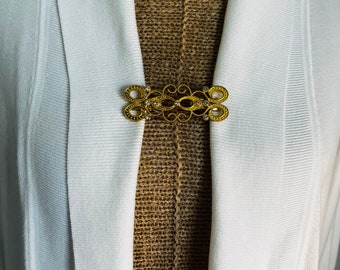 Bewudy Set 3 Clip Per Cardigan Vintage - Fermagli Per Sciarpe, Giacche E Abiti (Oro, Argento, Nero) - 3