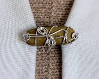 Sweater Clips Brown Sweater Clip Wire Wrapped Cardigan Clip Wirewrapped Dress Clip Cloak Clasp Silver Jewelry Gifts Birthday Gift for Her