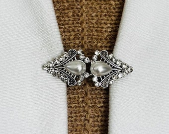 Sweater Clips Pearl Sweater Clip Rhinestone Silver Cardigan Clip  Cosplay Clips Cloak Clasps Jewelry Gift for Her Gifts for Her by Fabulici