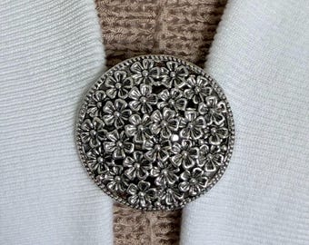 Sweater Clips Floral Sweater Clip Flower Cardigan Clasp Silver Sweater Guard Shawl Clip Round Kimono Clip Handcrafted Birthday Gift for Her