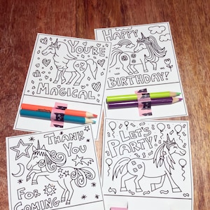Printable Unicorn Coloring Birthday Party Favor, Coloring Page, Printout Download, Girls Birthday, Kids Activity, Cute Unicorns, DIY