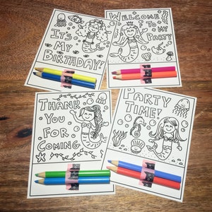 Meerjungfrau Färbung Geburtstag Mitbringsel, Malvorlage, DIY Ausdruck, Mädchen Geburtstag, Kinder Aktivität, Niedliche Meerjungfrauen