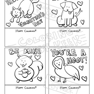 Printable Coloring Valentines / Cute Animal / Digital Download / DIY ...