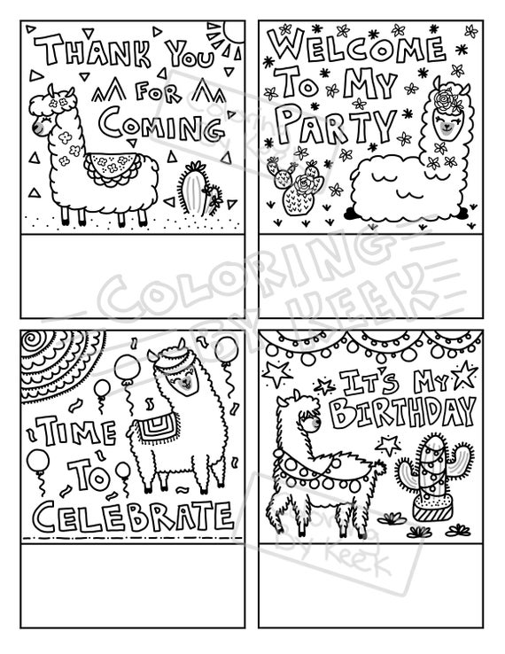 Instant Download PDF Alpaca Party Llama Birthday Coloring Page ...