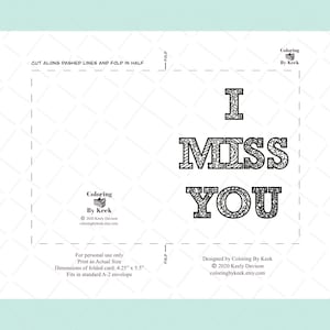Printable “I Miss You” Greeting Card, Floral Design, Coloring Page, Printout Download, Send to ...