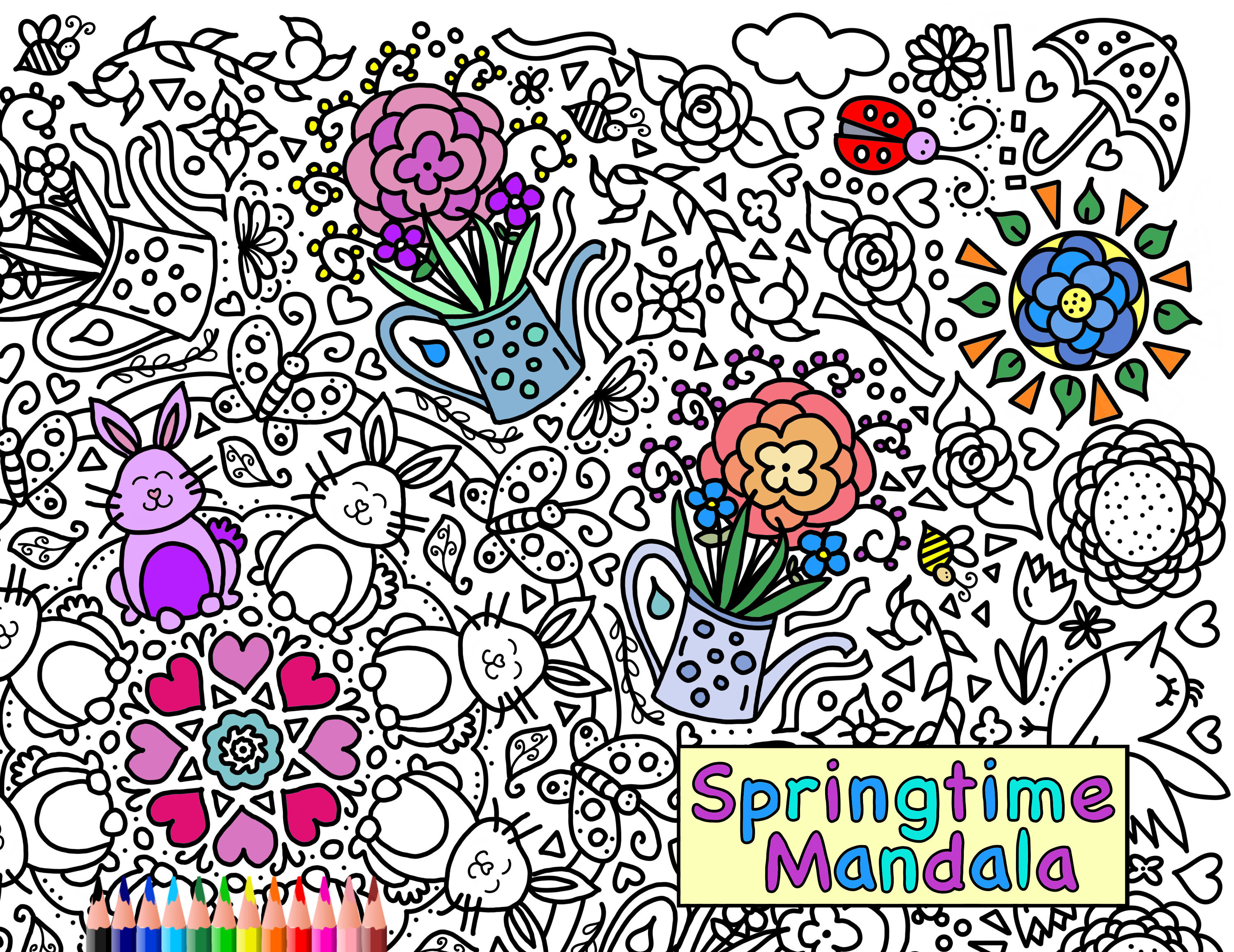 Springtime Mandala Coloring Page, Printout Download, Colouring Page, Spring  Animals and Flowers, Relaxing Quarantine Activity, Cute Doodles