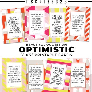 8 belles citations sur optimiste | 8 cartes numériques imprimables | 5X7 | Imprimables JPG et PDF | Haute résolution 300 DPI | Téléchargement instantané
